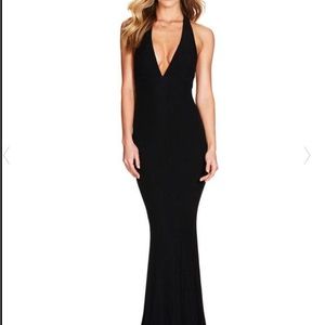 Shimmering plunge halter gown